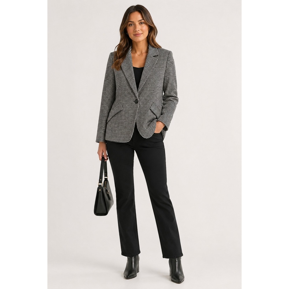 Dress Forum Los Angeles Blazer Jacket Womens L White Black Cotton Blend Plaid